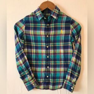 POLO Ralph Lauren Kids Plaid Long Sleeve Button Up Shirt Size 10 Preppy Party